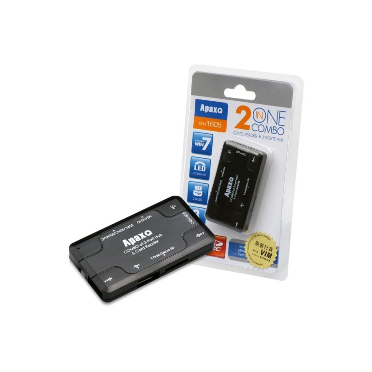 ApaxQ AP-CRH1605-B COMBO OF 3-Port Hub 讀卡器連USB分插器 – 黑色