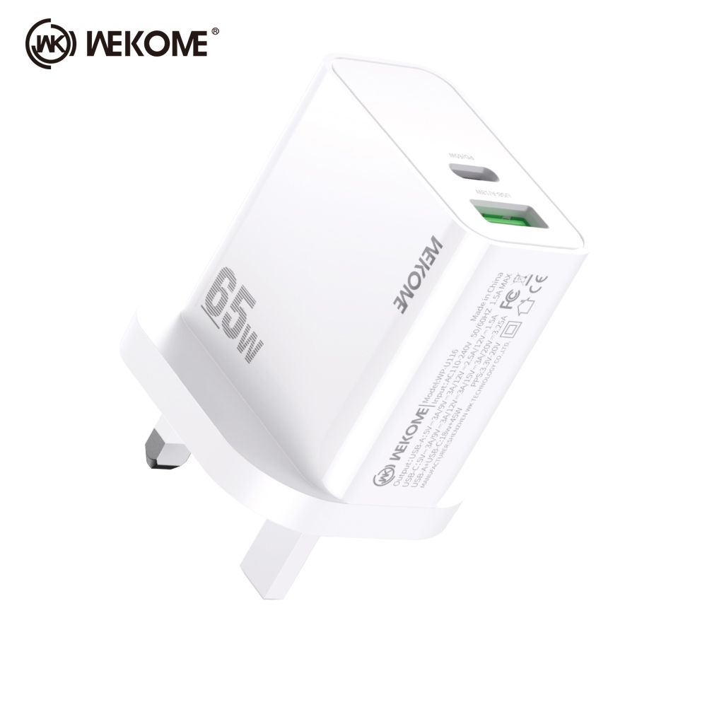 WEKOME - WPU116 USB3.0 + Type-C 65W 快充充電USB插頭 2插位充電器 旅行充速配器