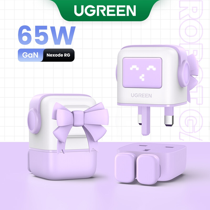 Ugreen - 65W 3 連接埠 PD GaN 快速充電器機器人 - 英式三腳插頭 (UG-35292)